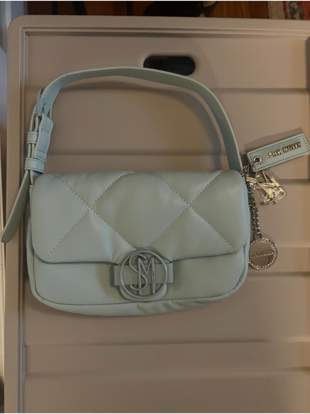 Steve Madden Quilted Shoulder Bag in Pale Blue